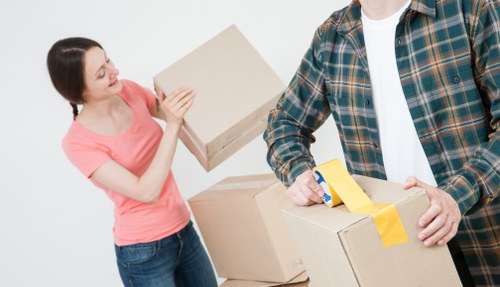Carefully packed household items inside a removal van