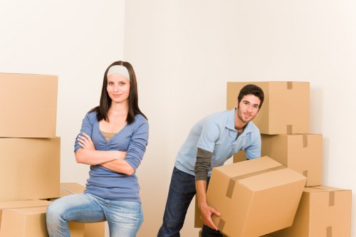 Office relocation service with packed equipment and desks
